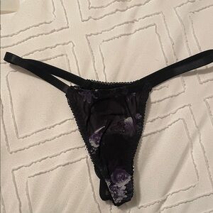 Black with Purple flowers Women's Lace Thong